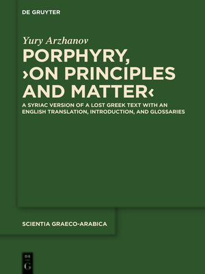 cover image of Porphyry, ›On Principles and Matter